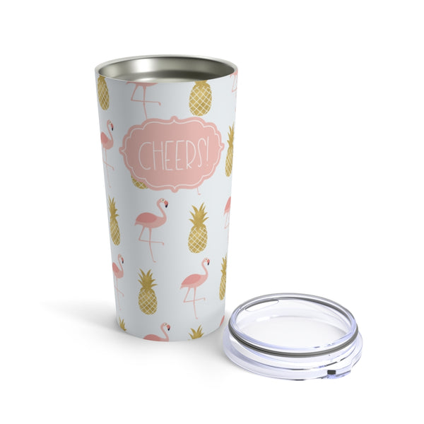 Flamingo "Cheers" Tumbler 20oz, Coffee Tumbler, Tumbler 20oz, Steel Tumbler, Kids Tumbler, Kids Cup, Personalized Gift, Personalization, Birthday Gift, Tumbler, Stainless Mug