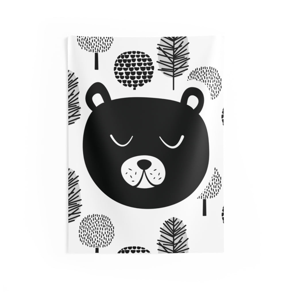 Bear Indoor Wall Tapestries, Scandinavian Print Wall Tapestries, Monochrome Decor