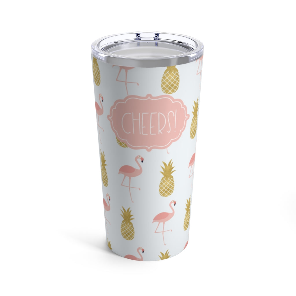 Flamingo "Cheers" Tumbler 20oz, Coffee Tumbler, Tumbler 20oz, Steel Tumbler, Kids Tumbler, Kids Cup, Personalized Gift, Personalization, Birthday Gift, Tumbler, Stainless Mug