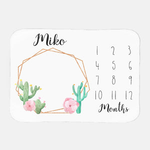 Personalized Baby Monthly Milestone Blanket, Calendar Photo Prop, Track Growth, Age, Watch Me Grow, Cactus, Girl, Shower Gift, 30x40 Sherpa