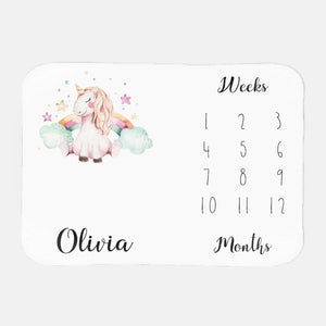 Personalized Baby Monthly Milestone Blanket, Calendar Photo Prop, Track Growth, Age, Watch Me Grow, Unicorn, Girl, Shower Gift, 30x40 Sherpa