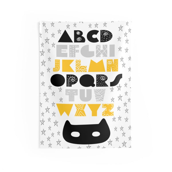 Super Hero Alphabet Indoor Wall Tapestries, Wall Decor, Playroom Wall Decor, Nursery Wall Decor, Scandinavian Print, Wall Tapestry, Tapestry
